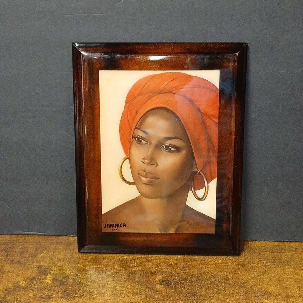 Vintage Jamaica Beautiful Woman 7.25x9.25" Wooden Plaque Art